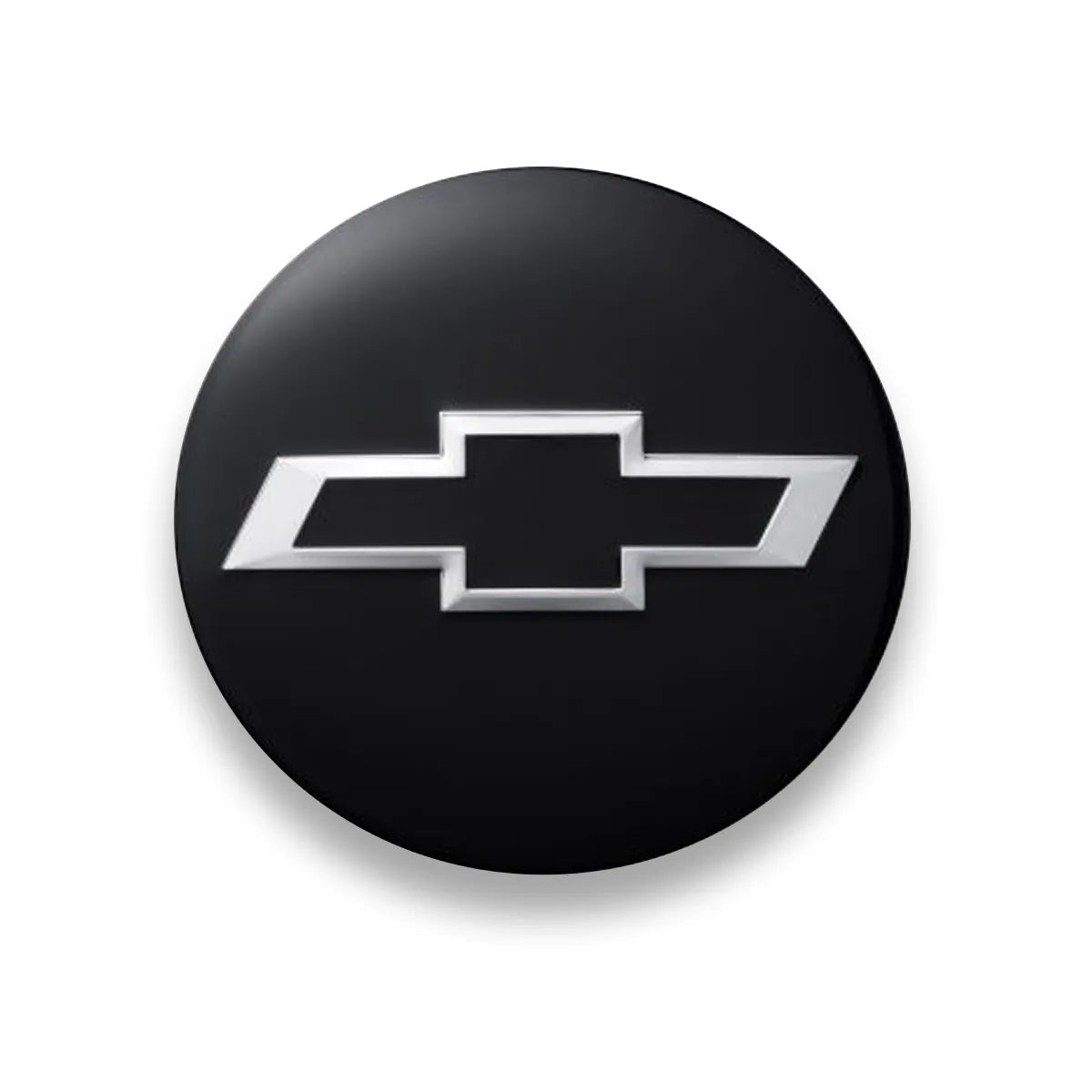 Black center cap with a black Bowtie logo for a vehicle's wheel.